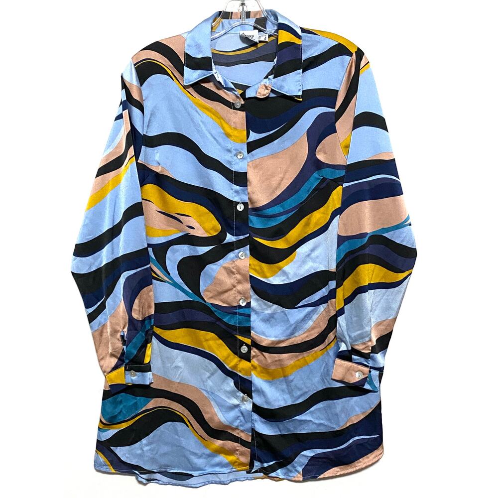 Princess Polly Groovy Retro Swirl Mini Shirt Dress Womens 6 Abstract Artsy Disco